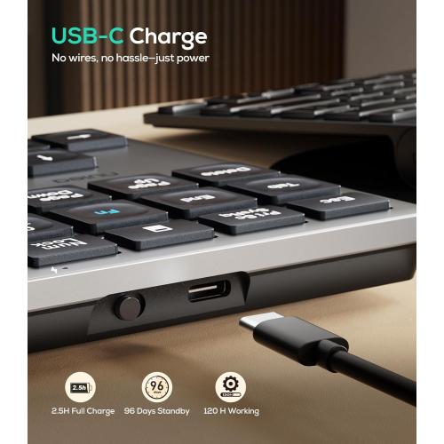 Nulea Wireless Number Pad Bluetooth 5.0 & 2.4G Portable Numeric Keyboard, USB-C Rechargeable, 34-Keys Bluetooth Keyboard for Data Entry, Compatible for Laptop, Mac, iMac, Tablet, PC Desktop