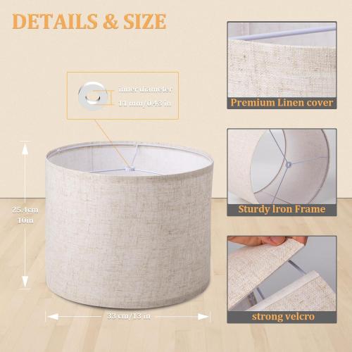 Lamp Shade for Table Lamps, Drum Lampshade for Floor Lamps, 13 Top X 13 Bottom X 10 High Large Lamp Shade, Beige Modern Fabric Lampshade, Easy Assembly Replacement Lamp Shade Spider Fitter