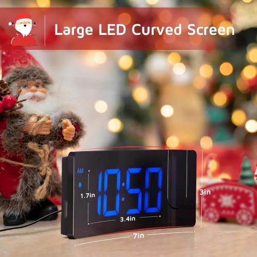 GOLOZA Projection Alarm Clock, Digital Clock with 180° Rotatable Projector, 3-Level Brightness Dimmer, Clear LED Display, USB Charger, Progressive Volume, 9mins Snooze,12/24H, for Bedroom