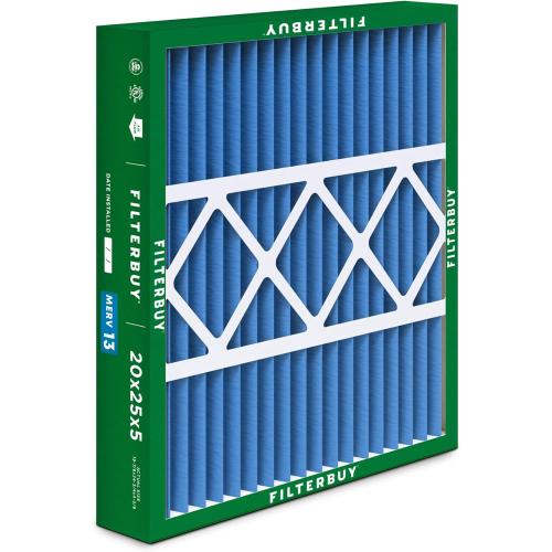 Filterbuy 20x25x5 Air Filter MERV 13 Optimal Smoke & Allergy Defense (2-Pack), Pleated HVAC AC Furnace Filters for Honeywell FC100A1037, Lennox X6673, and More (Actual Size: 19.88 x 24.75 x 4.38)