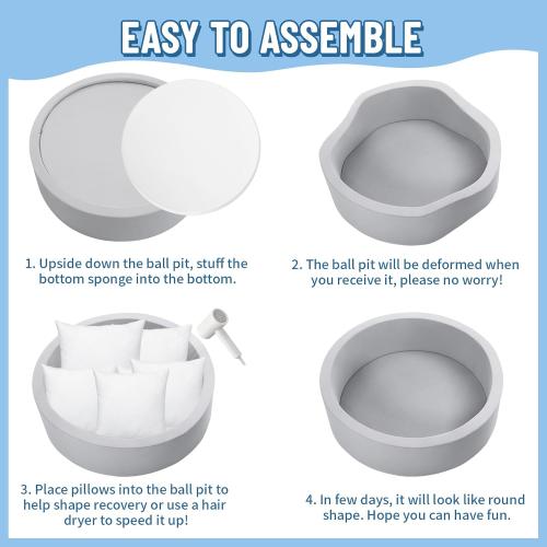 Wilwolfer Foam Ball Pit for Toddlers, Large Baby Ball Pit for Babies with Soft Memory Sponge, Indoor Outdoor Baby Playpen, Kids Play Ball Pool, Gift Toys for Infants Boys and Girls (Gray, NO Balls)