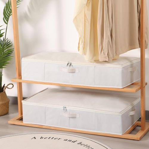 2 Pack- Beige- 23.6 x 11.8 x 5.9 Inch Under the Bed Storage Bins, Closet Organizers with Reinforced Handles for Blanket, Sheets, Pillows, Towels, Shoes