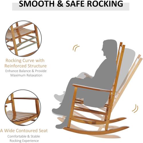 PatioJoy Outdoor Rocking Chair, Patio Wooden Rocking Chair with Smooth Armrests, High Back for Garden, Balcony, Porch, Supports Up to 353 lbs, Hazel