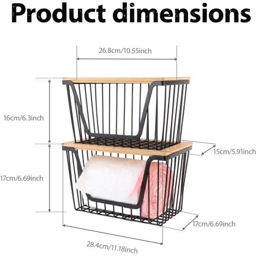 2 Pack Storage Stackable with Bamboo Top for Kitchen Laundry Room Organizers, Large Trash Bag Holder and Garbage Bag Dispenser