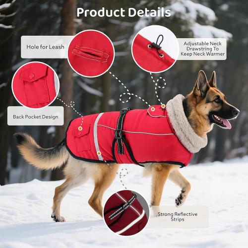 Dog Winter Coat Jacket Waterproof for XL Large Dogs, Reflective Pet Vest Warm Fleece Cozy for Cold Weather, Dogs Snowsuit Windproof, Adjustable Buckle