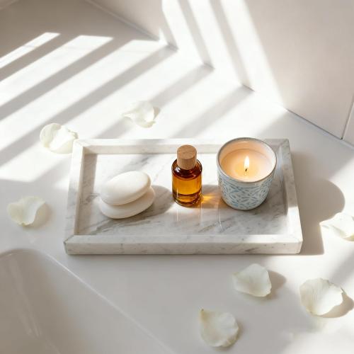 Natural Marble Vanity Bathroom Tray, 10 x 6.1 x 0.9 Not Plastic, Real Stone Home Decor Tray for Bathroom,Countertop,Kitchen, Sink Storage Holder Organizer for Soap Candles Perfume