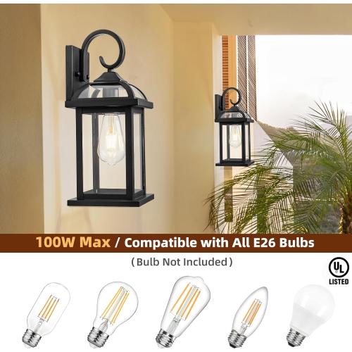 Black Exterior Light Fixtures 2-Pack, Anti-Rust Aluminum Outdoor Wall Lights for House Porch Lights IP65 Waterproof Clear Glass Outdoor Sconces Wall Mount Wall Lanterns, Matte Black