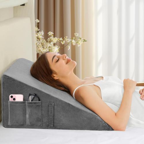 Dark Grey Wedge Pillow for Sleeping, Bed Wedge Pillow for After Surgery, Triangle Pillow Wedge for Heartburn, Acid Reflux, GERD, Back Pain Relief, Neck Pain, Soft & Cooling Memory Foam Top