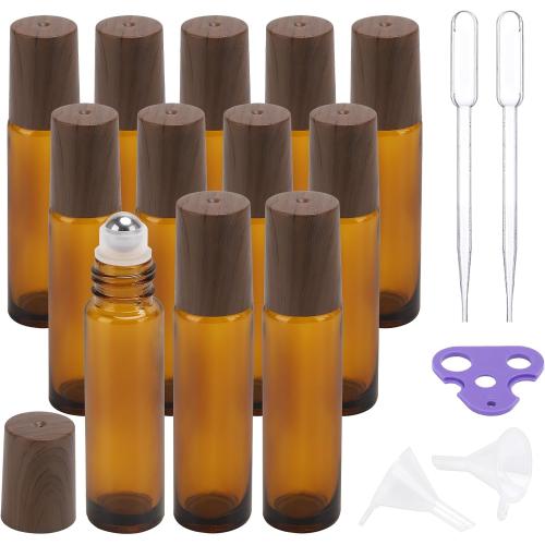Tbestmax 12 Pack Glass Essential Oil Roller Bottles with Stainless Steel Ball, 10ml Amber Roll on Perfume Bottles with Lids for Travel