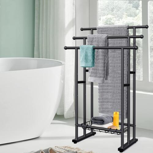 Kayfia 40'' Freestanding 3 Tier Alloy Steel Towel Rack with Storage Basket
