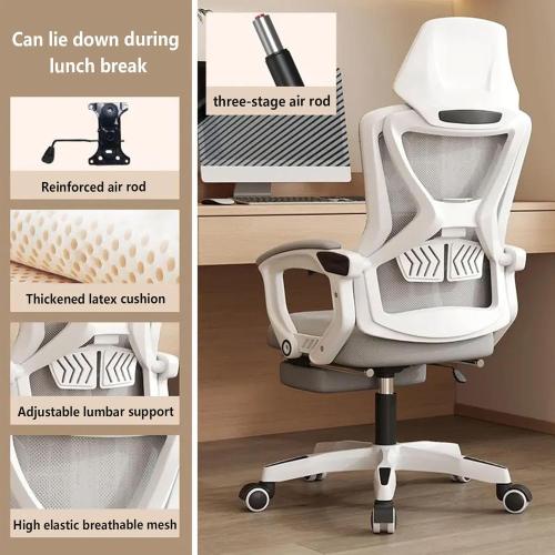 Reclining Office Chair with Footrest Retractable Footrest, with Adjustable Lumbar Support Home Office Chair Breathable Mesh,for Home/Study/Working,Grey