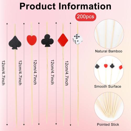 200pcs Casino Cocktail Picks Casino Theme Party Decorations 4.7inch Casino Dice Poker Toothpicks For Appetizers Fruit Cocktail Picks For Drinks Bamboo Toothpicks For Las Vegas Night Party Supplies