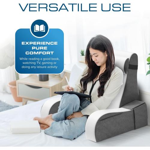 Kolbs Bed Wedge Pillow for Sleep Apnea, Acid Reflux, and Back Pain Relief, with Chic Jacquard Cover - Headboard Wedges for Sleeping (19 Wedge Reading - Grey)