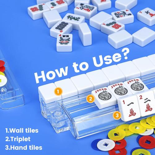 4PCS Mahjong Racks with Pushers,Clear Acrylic American Majiang Tile Racks,Imports Modern Mahjong Racks with Built-in Pushers