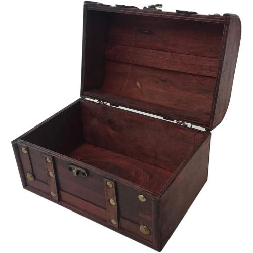 Wood and Leather Treasure Decorative Storage Chest With Lock and Lids - Handcrafted Small Stash Box for Home Decor
