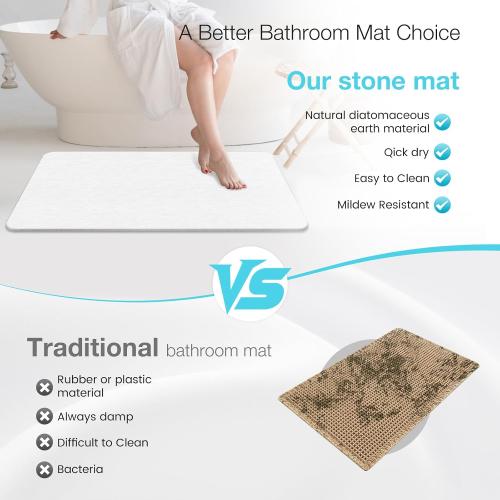 Greenturf Large Diatomite Stone Bath Mat, Premium Non-Slip Natural Diatomaceous Earth Bathtub Fast Drying Mats for Bathroom Floor (30 x 17 White)