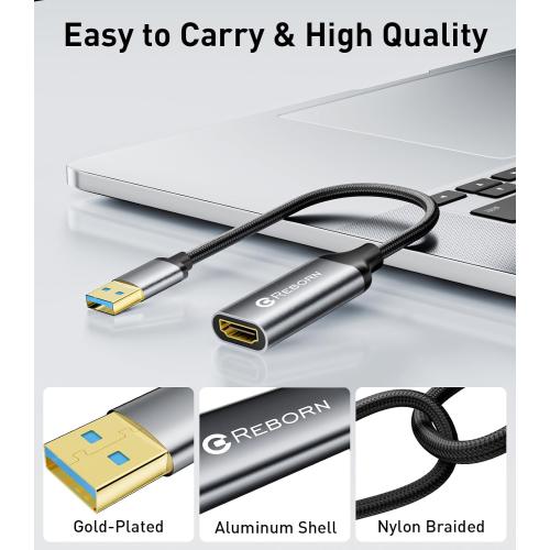 Reborn USB to HDMI Adapter, 1080P@60Hz for Macos Windows 7/8/10/11