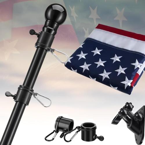 American Flag with Pole Kit - 5ft Heavy Duty Non-Tangle Flag Pole Holder for Outside House,3X5 Embroidered US Flag,Dual Bracket for Hanging Banners,Garden Flags,Grommets, for Front Porch,Outdoork
