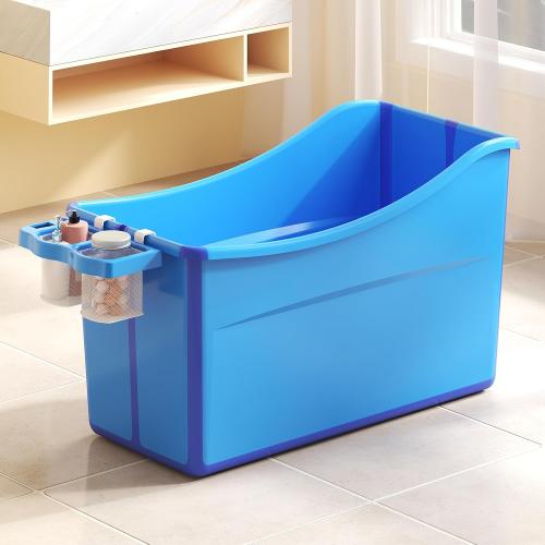 Blue Collapsible Baby Bathtub Foldable Bathtub for Toddler Portable Large Foldable Bath Tub Bathtub for Kids Petite with Thermometer and Storage Basket (Blue)