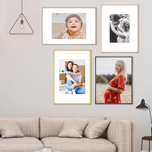 8x12 Picture Frame Set of 2, Black Brushed Thin Metal Aluminum Photo Frame with HD Glass, Fit 6x8 with Mat or 8 x 12 without Mat, for Table and Wall, 2 Pack