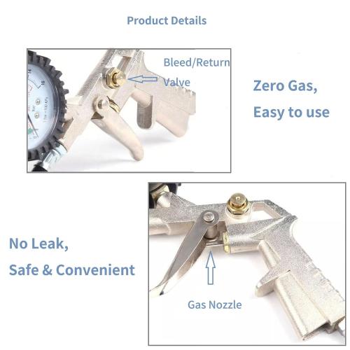 Tire Pressure Gauge with Inflator, 0-220PSI Dial Wheel Air Tire Pressure Gauge with Rubber Hose, Compatible with Air Pump Compressor for Cars Motorcycle Bike