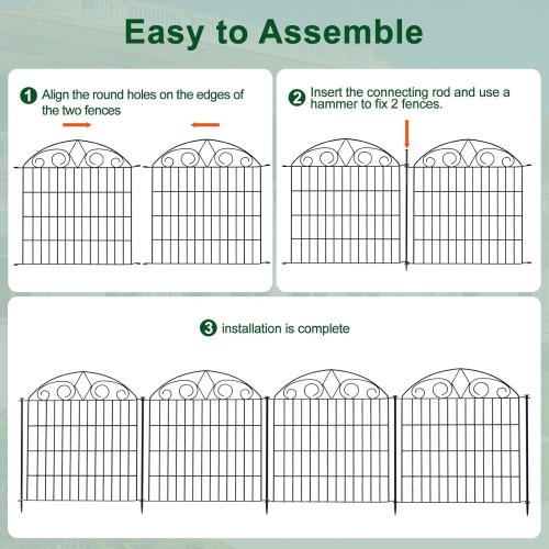 SUNLAX 5 Panels Decorative Garden Fence 12ft(L) x 32in(H) Metal Fence Panels Dog Fence Animal Barrier Fence No Dig for Backyard Outside Yard Patio Without Gate