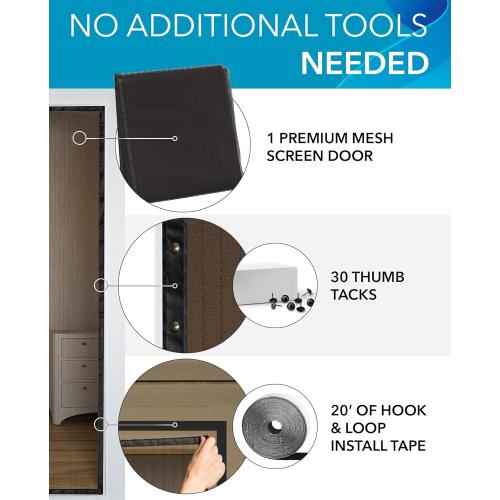 FLUX Magnetic Screen Door - Self-Closing, Pet-Friendly, Durable Polyester Mesh Screen Door with Powerful Magnetic Attachments, Keeps Bugs Out, Fits Sliding Doors and Standard Doors up to 36 x 78