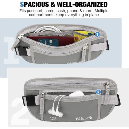 Money Belt for Travel Women and Men Hidden - Slim RFID Blocking Travel Wallet with Secure Anti-Theft Pouch, Passport Holder for Passport, Credit Cards, Cash Under Clothes