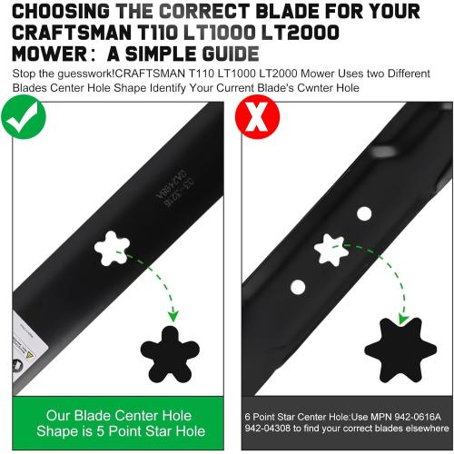 Grasscool 138971 Blades for Craftsman 42 inch Mower with 5-Star Mounting Pattern LT1000 LT2000 T110 YT3000 42'' Deck Cut Zero Turn Riding Repalce 532138971