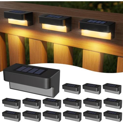 Set of 16 Color Black Solar Deck Lights Outdoor 16 Packs, LED Solar Step Light Waterproof, Solar Powered Fence Lighting Warm White for Stairs Yard Garden Patio Pathway Railing