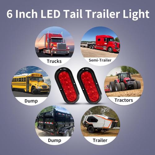 2Pcs 6 Oval LED Trailer Lights Kit 10 LED Marker Lights, Brake Lights, Stop/Turn Signals Waterproof Utility Tail Lights for Trucks, Trailers, RVs, Boats