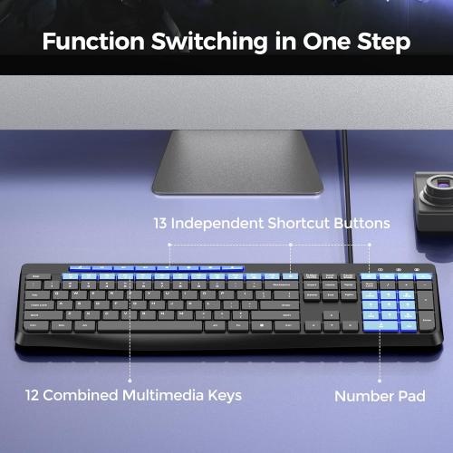 Wired Keyboard,Quiet Keyboard, Multimedia USB Computer Keyboard, Silent Keyboardwith Low Profile Chiclet Keys,Large Number Pad,Spill-Resistant,Anti-Wear Letters,Full Size for Laptop,Desktop