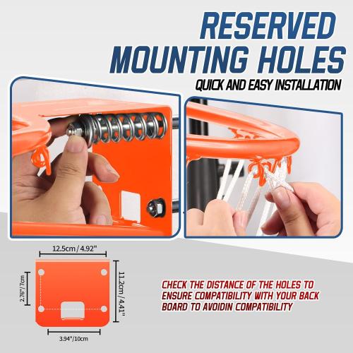 Basketball Rim, 18 Replacement Wall Mounted Outdoor Basketball Hoop, Heavy Duty Solid Steel, Double Spring Basketball Hoop Rim with All Weather Net for Indoor and Outdoor Hanging