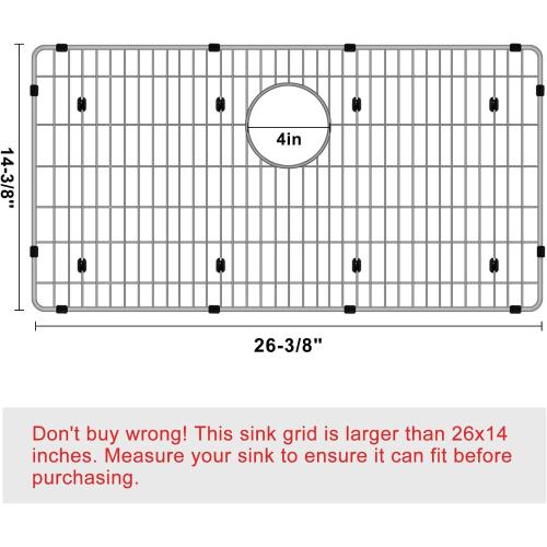 CTXBG2614 Sink Grid, Stainless Steel Bottom Grid 26-3/8 x 14-3/8 x 1-1/4 Single Sink Bowl Protector for Kitchen, Bathroom, Yard, Office, Basement, Garage