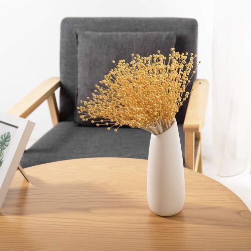 60 Pieces Pearl Stick Stems Bouquets, 4mm Bead String Garland Beaded Spray Filler Floral Arrangements Tree Picks Wedding Party Decoration, Christmas Tree Picks (Gold)