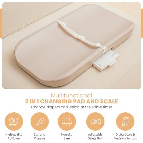 Baby Changing Pad, Luxury Baby Scale, 2-in-1 Baby Smart Scale and Change Pad, Waterproof, Wipeable Changing Pad with Safety Belt, Non-Slip Pad for Dresser, Easy to Clean & Portable Pad