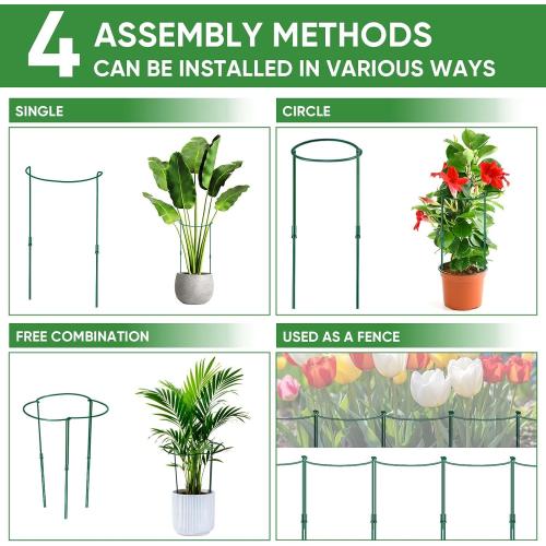 6 Pack 32 or 16 inch Adjustable Plant Support Stakes, Heavy-Duty Half Round Peony Support, Garden Plant Stakes Cage for Outdoor Plants, Peony, Tomato, Hydrangea, (16In Support  16In Extension Tubes)