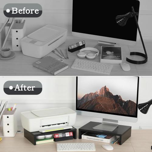 TEAMIX Wood Monitor Stand Riser-2 Pack, 2 Tier Adjustable Monitor Stand Dual Monitor Riser for 2 Monitors/Laptop/PC Black Computer Stand for Desk