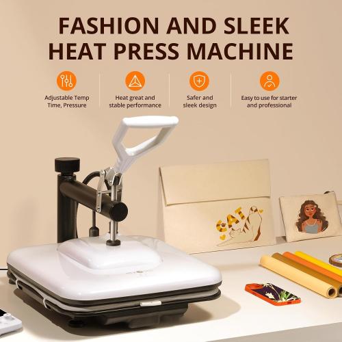 BLACK AND WHITE HTVRONT Heat Press Machine 15x15 - Swing Away Heat Press Machine for T Shirts - Professional Heat Press for Sublimation, Vinyl, Heat Transfer Projects, Heats Up Fast & Distribute Heat Evenly