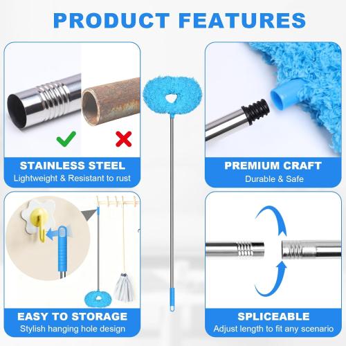 Storystore Ceiling Fan Cleaner Duster - Adjustable Duster with Extension Pole,Dusters for Cleaning Fan Blade, Walls and Cobweb (Blue)