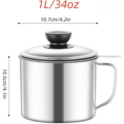 RIIPOO Grease Container for Kitchen, 34oz Bacon Grease Saver with Strainer, 410 Stainless Steel Cooking Oil Container Can, Oil Storage Keeper with Lid