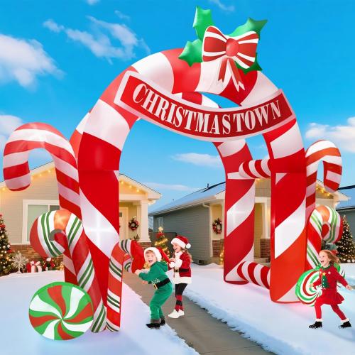 Kalolary 13FT Christmas Inflatables Archway Outdoor Decorations, Giant Xmas Candy Arch Inflatable Stereoscopic Blow up Christmas Yard Decoration with Build-in LED Lights for Garden Lawn Party Decor