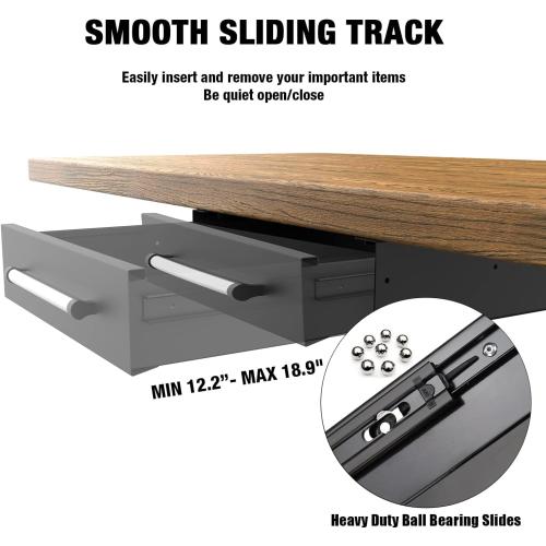UNITEDPOWER Under Desk Drawer Storage, Pull-Out Office Hidden Counter Drawer, Metal Sliding Organizer Mount Below Table, Optional Bracket Height, Black