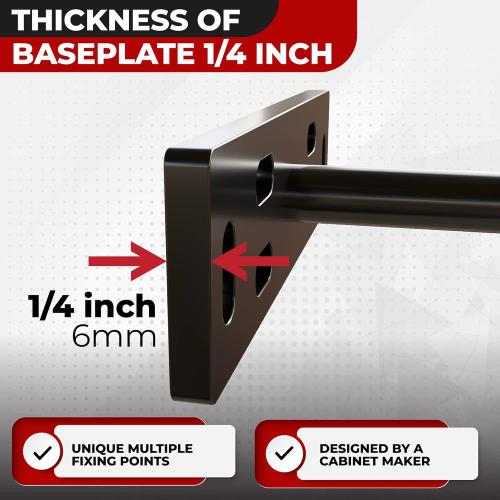 Set of 4 Size 5x1 3/8x 8 Floating Shelf Brackets Heavy Duty (1/4 inch Thick Baseplate) Painted Black Mild Steel/Bracket for Hidden Wall Shelves Support Hardware Mount Kitchen/Nursery Decor (10 inch Rods)