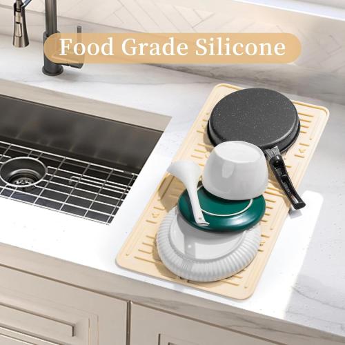 Silicone Dish Drying Mat for Kitchen Counter, Multi Usage, Heat Resistant, Collapsible Dish Dryer Mat for Kitchen Sink Dishes, Refrigerator, Drawer liner, 18 x 10, Cream White