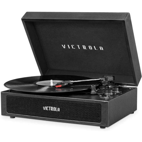 Victrola Parker – 3-Speed Bluetooth Suitcase Turntable with Built-In Stereo Speakers, Aux-In, RCA & Headphone Jack, Wireless Music Streaming (Black)