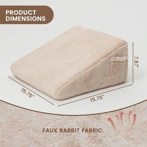 Faux Fur Wedge Pillow for Sleeping, Alleviate Acid Reflux Firm Foam Wedge Pillow Wedge for Sleep Apnea, Snoring, After Surgery Adjustable Triangle