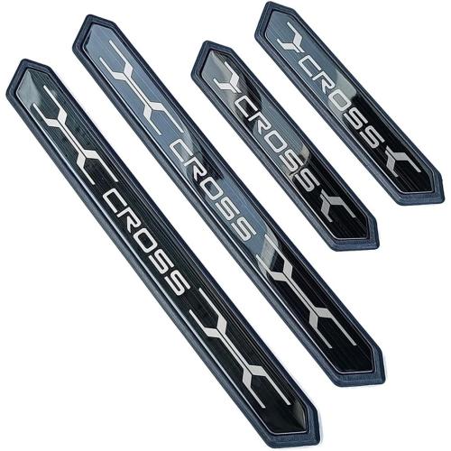 Stainless Car Door Sill Protector Kick Plate Entry Guard Kit for Toyota Corolla Cross 2025 Accessory (Black Cross Text)