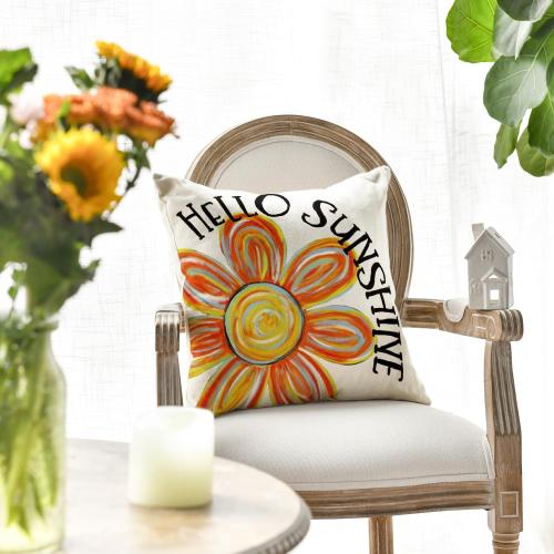Hello Sunshine Floral Throw Pillow Cover, ,Cushion Case Decoration for Sofa Couch Holiday Seasonal Home Decor