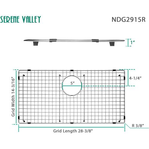 Serene Valley Sink Bottom Grid 28-3/8 x 14-3/16, Rear Drain with Corner Radius 3/8, Sink Protector NDG2915R